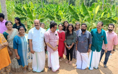 അധ്യാപകരും വിദ്യാർത്ഥികളും വിളപ്പിൽശാലയിലെ ജമന്തിപ്പാടത്തിൽ