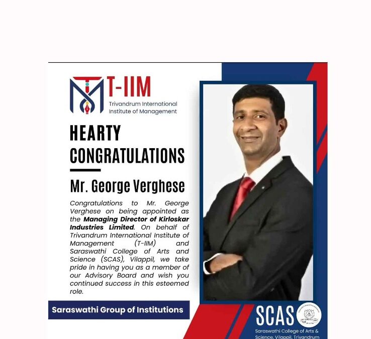 New Leadership at Saraswathi College : Mr. George Verghese Takes Over as Managing Director